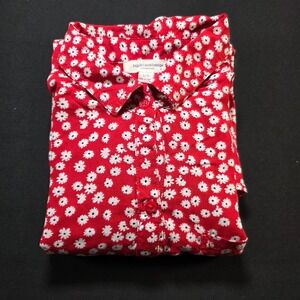 Beach lunch lounge Red Daisy Floral Viscose Button Down Shirt Womens Large L/G